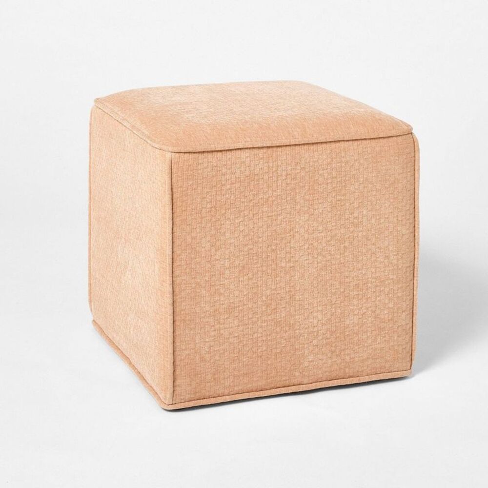 Lynwood Square Upholstered Cube Ottoman Light Pink